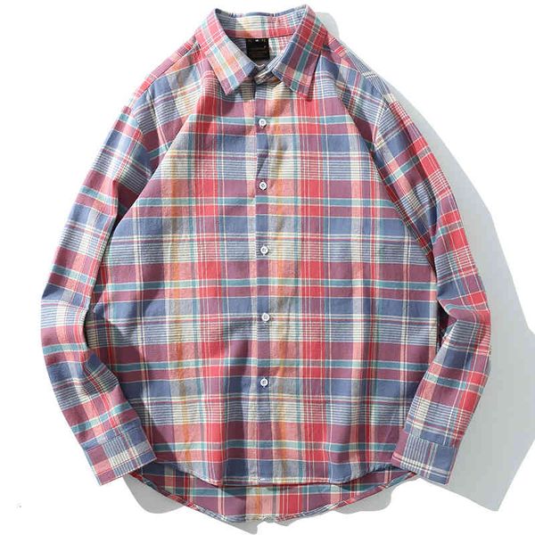 

men's casual shirts harajuku men's plaid shirt, japanese long sleeved retro couple clothes, fashionable street 2021, White;black