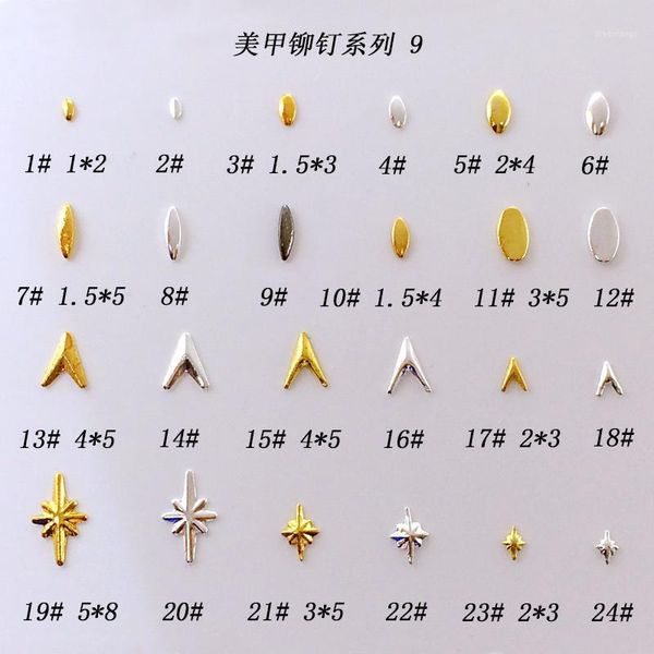 

200pcs/pack japan korea nail art alloy rivets studs oval v arrow cross metal jewellry accessories for women diy1, Silver;gold