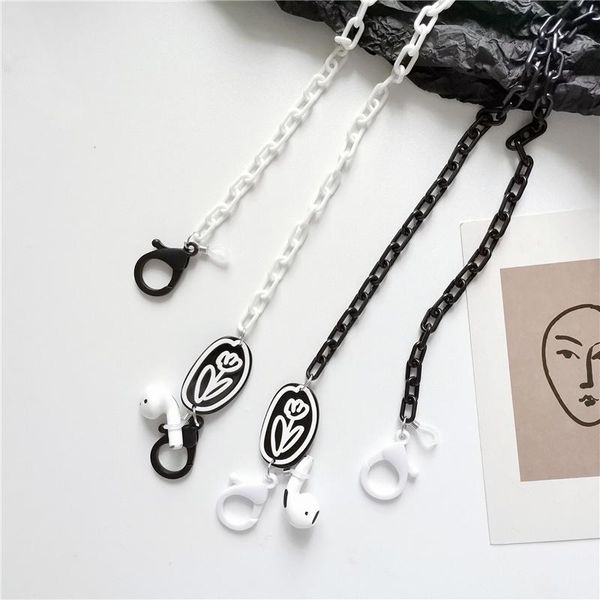 

sunglasses frames minimalist black white acrylic lanyard mask chain tulip flower charm anti-lost earphone belt cute ornament, Silver