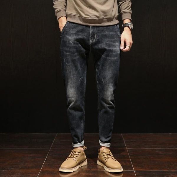 

men's jeans autumn black loose fashion brand ankle-tied large size pants weight-catcher trendy stretchy harem, Blue