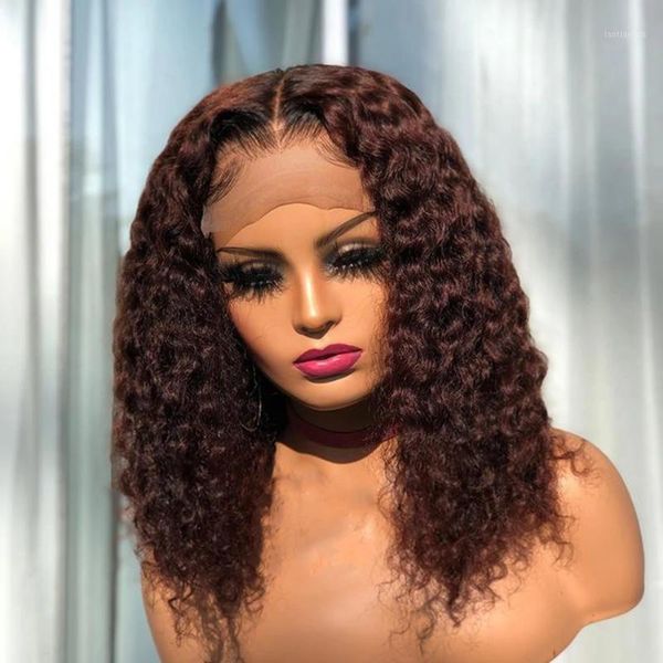 

bouncy curly reddish brown human hair 13x6 lace front wigs middle part preplucked hairline full headband remy 360 frontal1, Black;brown