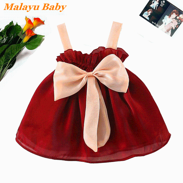 

girl's dresses malayu baby infant girl dress 2021 summer clothes cute suspender bow princess costume 0-2years born clothing, Red;yellow