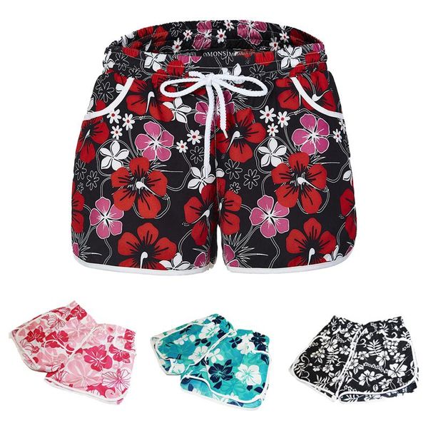 

women's shorts women summer casual mid waist short ladies floral printed beach swimming loose comfortable, White;black