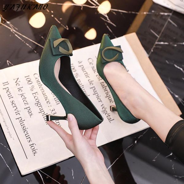 

dress shoes luxurious party women autumn french style satin silk thin high heels brand design rhinestone heel ladies pumps, Black
