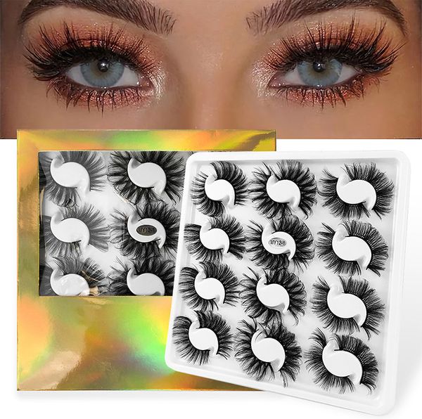 Espessura curling cílios postiestos 12 pares conjunto natural longo multicamadas artesanais reutilizável 3d fake cílios extensões acessório de maquiagem para olhos 8 modelos DHL Free