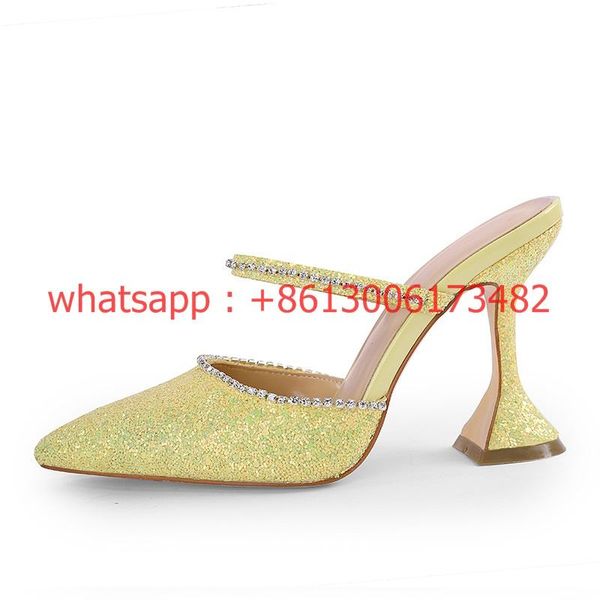 

woman bling sequins crystal embellished high heel mules candy color sequined rhinestone dress shoes, Black