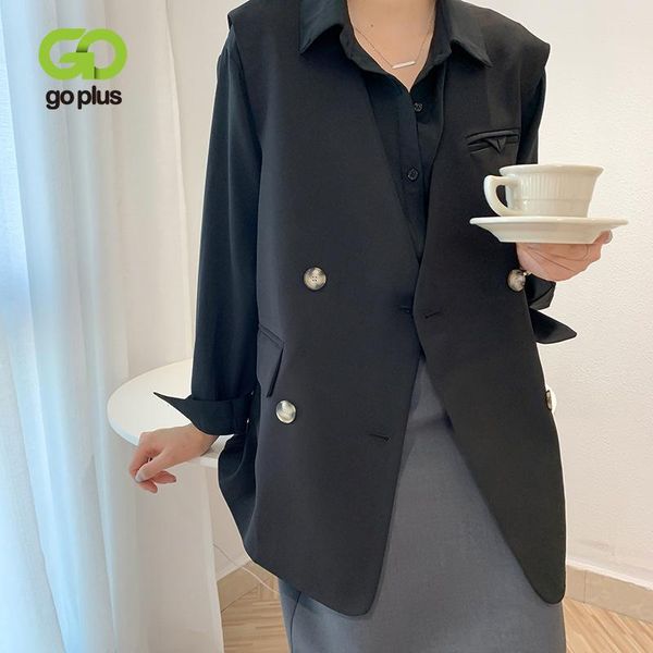 

women's vests goplus jackets black white vest jacket women double breasted sleeveless coat chaleco mujer veste blazer sans manche femme