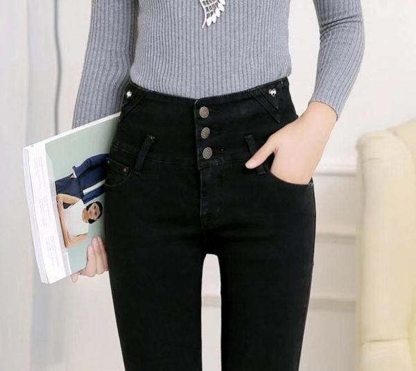 

maternity bottoms 2021 winter thick warm fleece woman denim pants high elastic waist slim jeans for women autumn spring pencil pant female, White