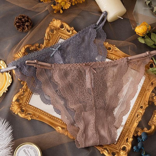 

women's panties 2pcs women lace thin soft breathable underwear hollow transparent high elasticity low waist adjustable belt breifs, Black;pink