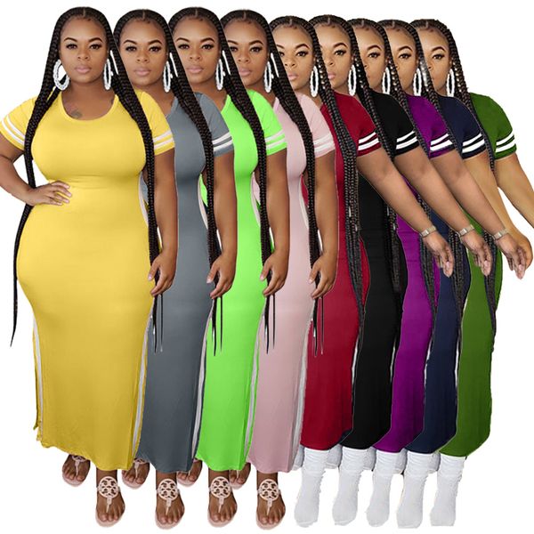 

4xl 5xl plus size long dress african ladies summer side slit plain for night club wear causal vestidos dresses hot, Black