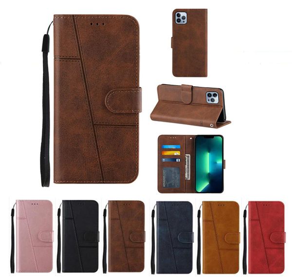 Casos de telefone da carteira para iPhone 14 13 12 11 Pro x xr xs max 7 8 Plus Samsung Double Colors Wallet Flip Kickstand Caso