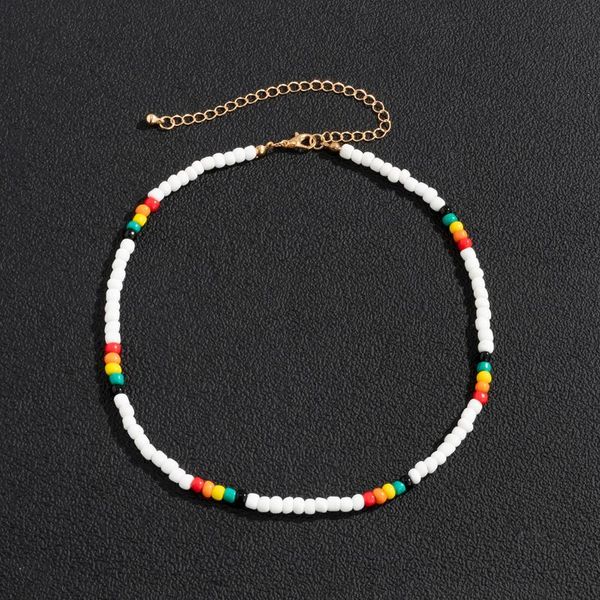 

chokers kunjoe boho colorful handmade beaded short choker necklace for men women clavicle chain imitation pearl collar couple jewelry, Golden;silver