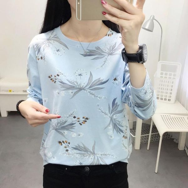 

women's t-shirt t shirt lady women floral printing elegant round collar long sleeve casual plus size summer harajuku tee, White