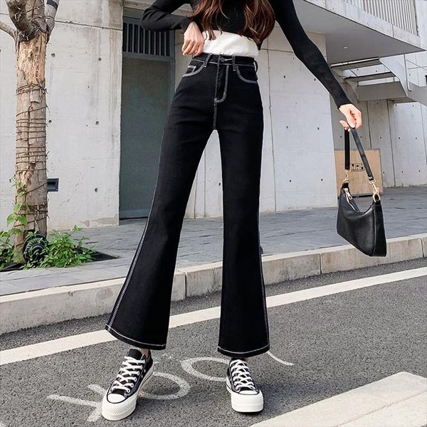 

black flared casual vintage skinny women jean low waist stretch mom y2k denim pants lady plus size trousers 90s aesthetic, Blue