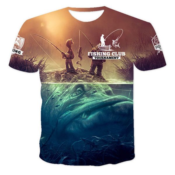 

2021 summer camping fishing suit digital print t-shirt men's casual street trend t-shirtt3x5, White;black