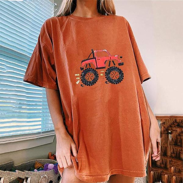 

women's t-shirt t shirt big truck printing oversize hip hop harajuku tshirt summer short sleeve cotton loose tees zaraing y2k, White