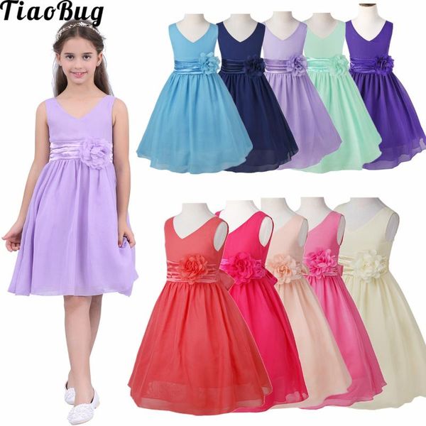

girl's dresses tiaobug summer 2 to 14 years kids girls v-neck dress ball gown prom wedding bridesmaid chiffon party costume with flower, Red;yellow