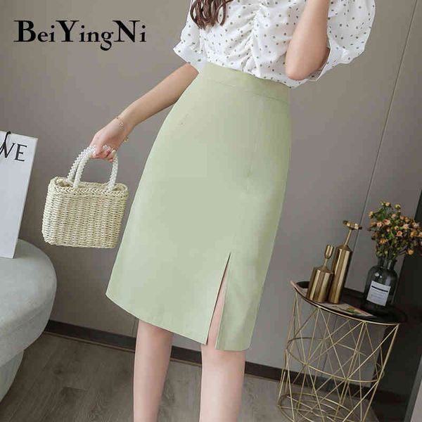 

beiyingni elegant vintage women skirt office work wear casual summer high waist skirts fashion all-match slim street saia mujer 210416, Black