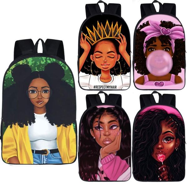 

african brown girls backpack for teenager afro daypack children school bags cartoon student kids book bag.