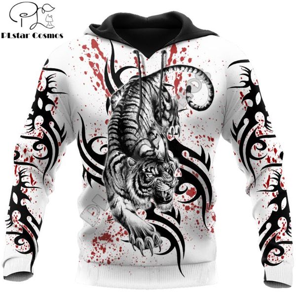 

men's hoodies & sweatshirts white tiger tatoo 3d all over printed mens autumn hoodie harajuku casual pullover streetwear jacket track, Black