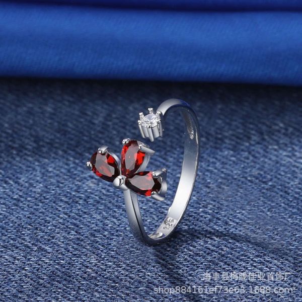 

new ring platinum red garnet fashion women's zircon ring wedding jewelry, Black