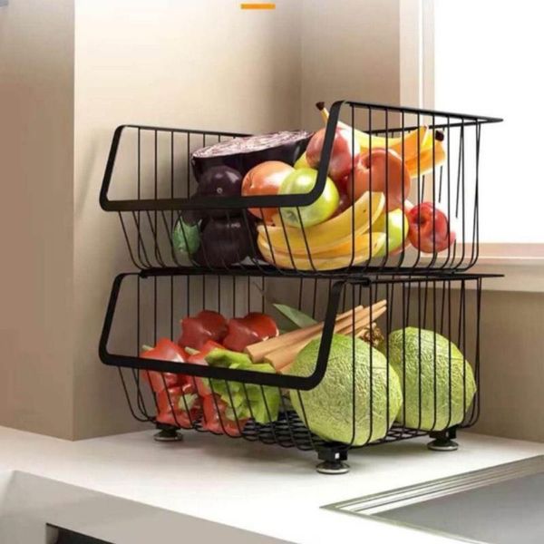 

hooks & rails kitchen utensils shelf floor multi-layer space saving household vegetables and fruits storage black basket