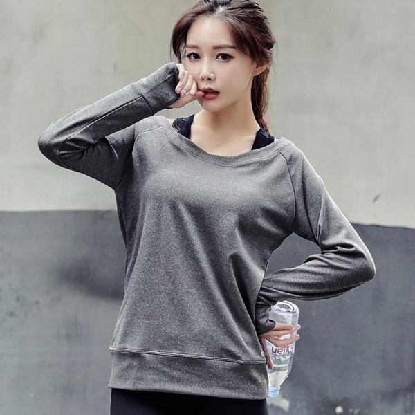 

tees women's t-shirtkorean spring and autumn loose thin yoga sportswear leisure fitns running long sleeve, White