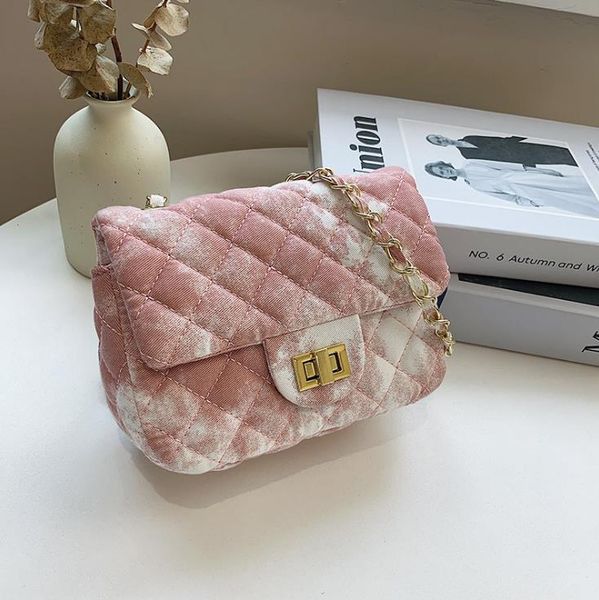 

autumn/winter tie-dye small square bag women's western style lock diamond handbag trendy chain shoulder bags