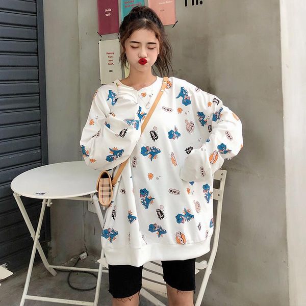 

women's hoodies & sweatshirts 2021 spring autumn girl pullover cartoons childlike college loose harajuku sweatshirt soft sister women, Black