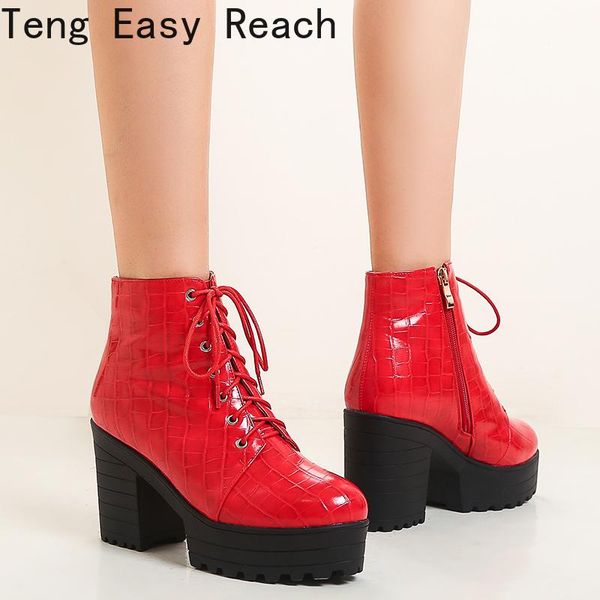 

boots style short women's thick high-heeled white lace-up check british waterproof platform women botas mujer 37, Black