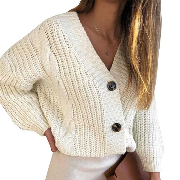 

women's knits & tees women knitted cardigans sweater fashion autumn long sleeve loose coat casual button thick v neck solid color #t3g, White