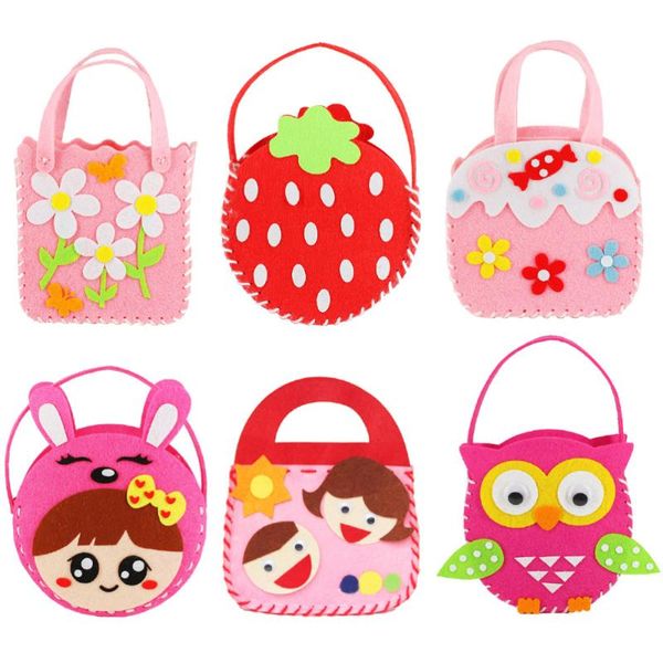 

storage bags 6 sets cartoon handbag making kit children diy non-woven bag craft