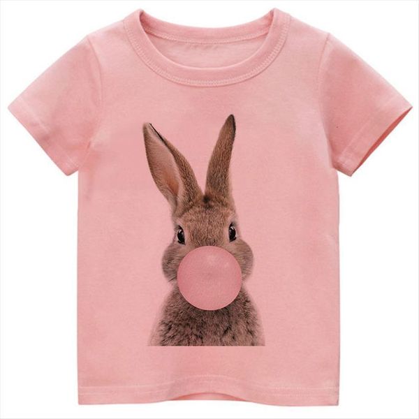 

summer girl rabbit, panda, cat, koala,animal funny bubble blowing pattern print pink, white, yellow short sleeve top, Blue