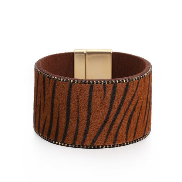 

personalized horsehair leopard wide edge magnetic buckle bracelet fashion versatile stripe bracelet, Black