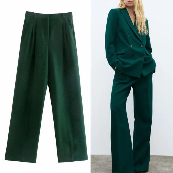 

women's pants & capris traf za green wide leg pant classic korean fashion baggy aesthetic trouser suits for women 2021, Black;white