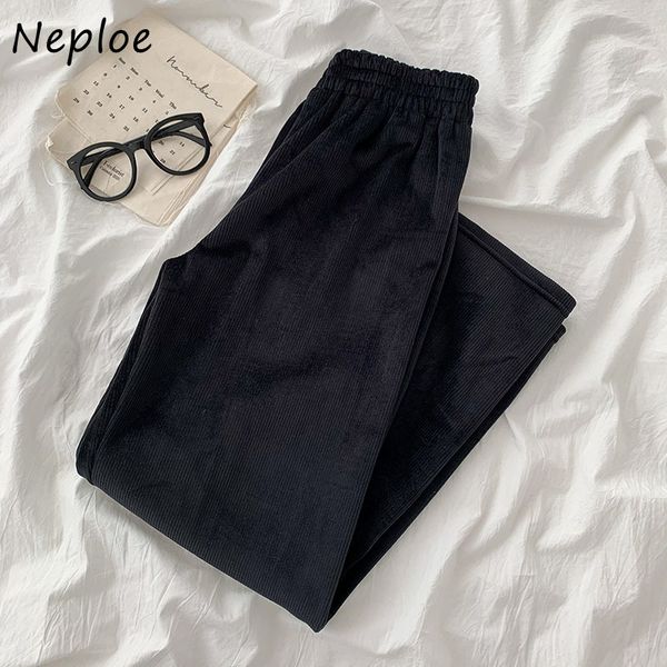 

neploe high waist hip solid wide leg pants women korean loose casual all match straight pantalones feminino winter trousers 210423, Black;white