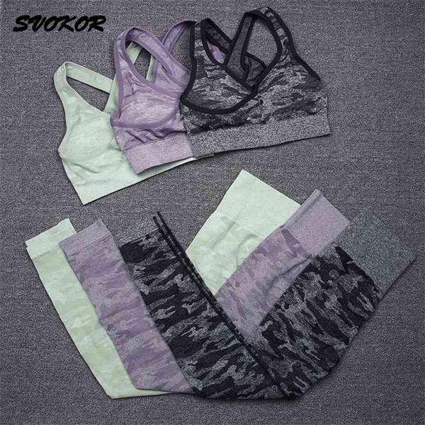 

svokor camo seamless yoga suits hollow fitness tank workout leggings high impact sport bra 2 pcs sports set women gym sets 210802, Gray