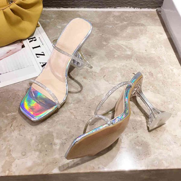 

sandals summer transparent pvc slippers women fashion square toe perspex crystal high heels ladies party shoes t5xa, Black