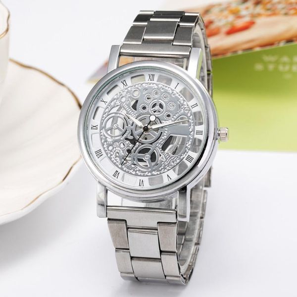 

wristwatches 2021 fashion men's watch stainless steel sports hollow out quartz relogio masculino, Slivery;brown
