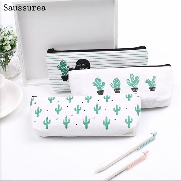 

1pc cactus pencil case canvas lovely stationer cute bag box trousse stylo office and school supply schoolboy bags