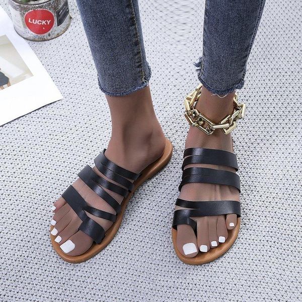 

slippers women summer indoor casual slides outdoor beach womens slipper leather flip flops gladiator fashion shoes g3y7, Black