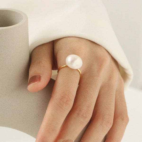 

natural baroque freshwater pearl rings for women real jewelry wholesale gift adjustable cluster, Golden;silver