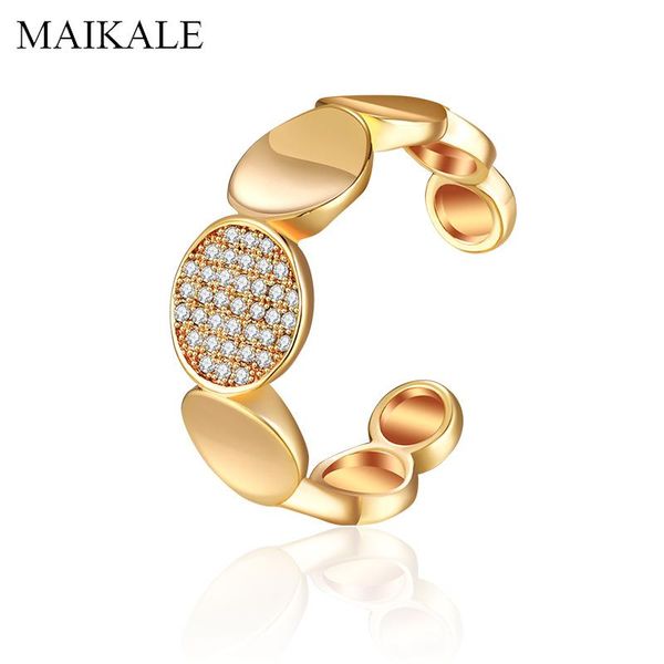 

cluster rings maikale creative gold silver color adjustable open ring cubic zirconia resizeble wedding band for women jewelry girls gift, Golden;silver