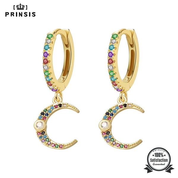 

hoop & huggie 2021 fashion earrings moon colour cz crystal charms for women man girls korean jewelry p012, Golden;silver