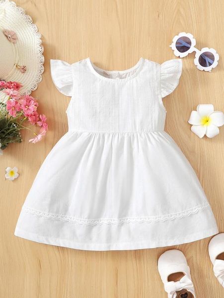 

baby ruffle trim contrast lace dress she, Red;yellow