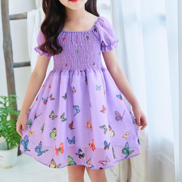 

butterfly print dresses toddler baby kids girls summer ruched princess casual clothes party roupas infantis girl's, Red;yellow