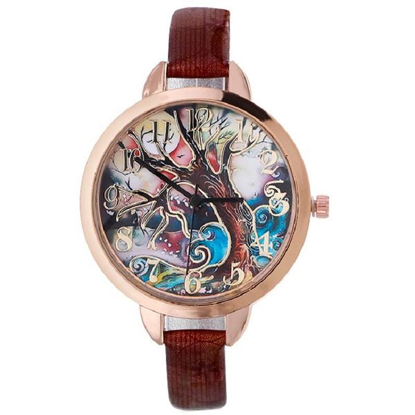 

wristwatches gnova platinum fashion women watch tree moon halloween painting quartz wristwatch vintage geneva style a809, Slivery;brown