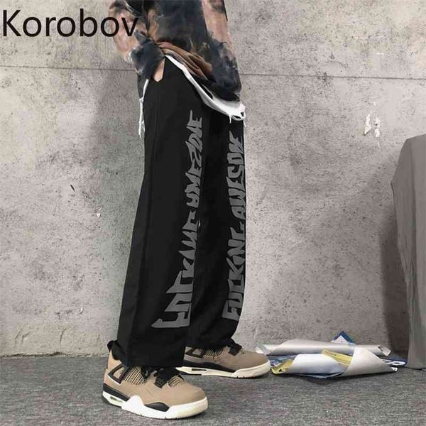 

korobov korean ins retro streetwear high waist hip black straight pants letter patchwork casual pantalones summer 2b104 210430, Black;white