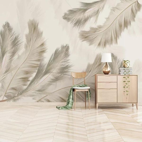 

wallpapers custom 3d po self adhesive wallpaper bedroom feather modern mural nordic living room background papel de parede home decor