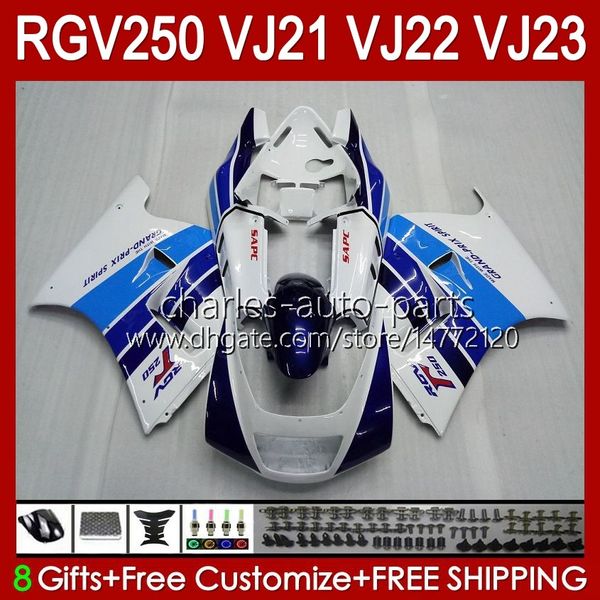 Kit corpi OEM per SUZUKI 250CC RGV250 SAPC VJ21 RGV250 RGV-250CC 88 89 Carrozzeria 21HC.15 RGVT-250 RGV-250 Pannello blu bianco lucido RGVT RGV 250 CC 1988 1989 Kit carenature complete